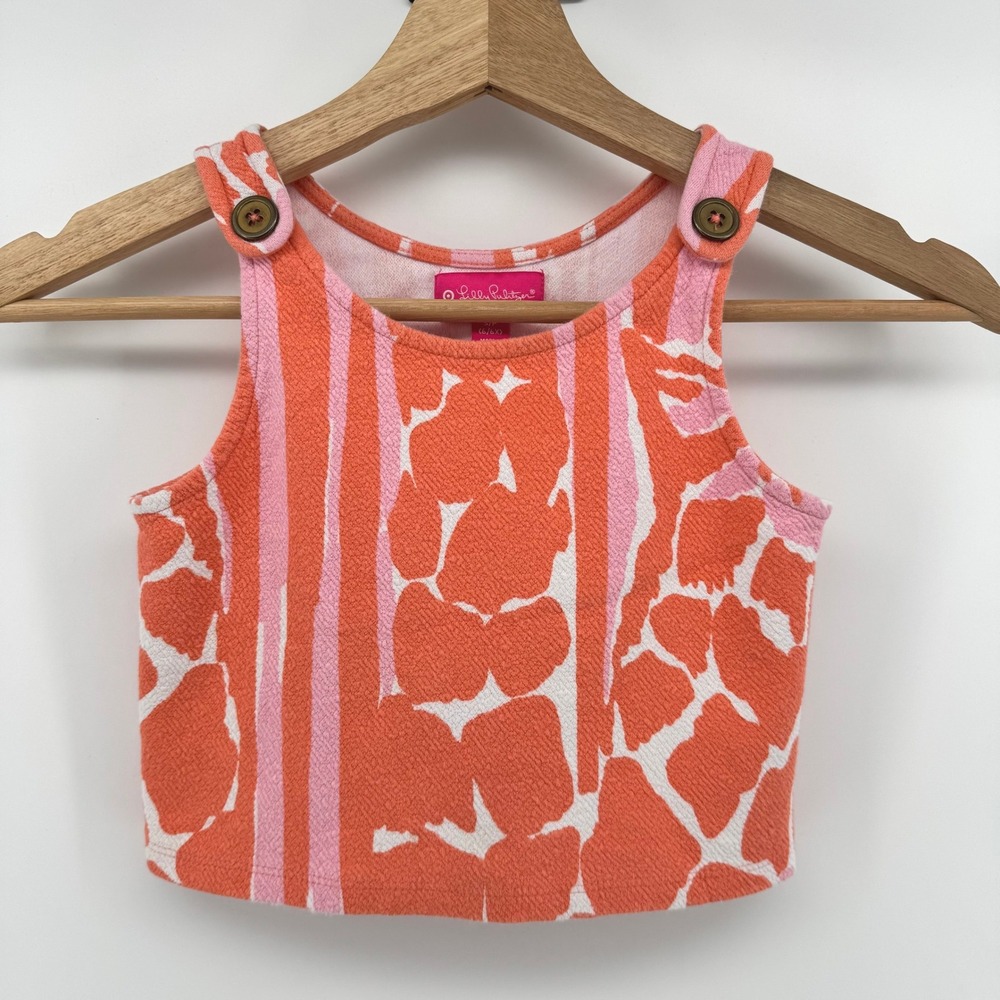 Lilly Pulitzer Target Crop Top Girls Small 6/6X Orange Pink Giraffe Print Tank
